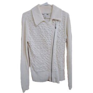 WHBM White House/Black Market M Cream Side Zip Collared Cotton Sweater